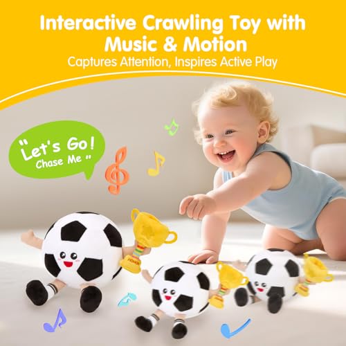 hahaland Baby Toys 6-12 Months – Popping Ball Football Toys Children 1 Year with Music & Recording, Tummy Time Interactive Plush Gifts Baby 6 9 12 Months