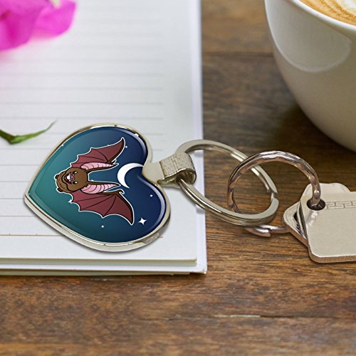 Cute Bat Cartoon Flying at Night Heart Love Metal Keychain Key Chain Ring