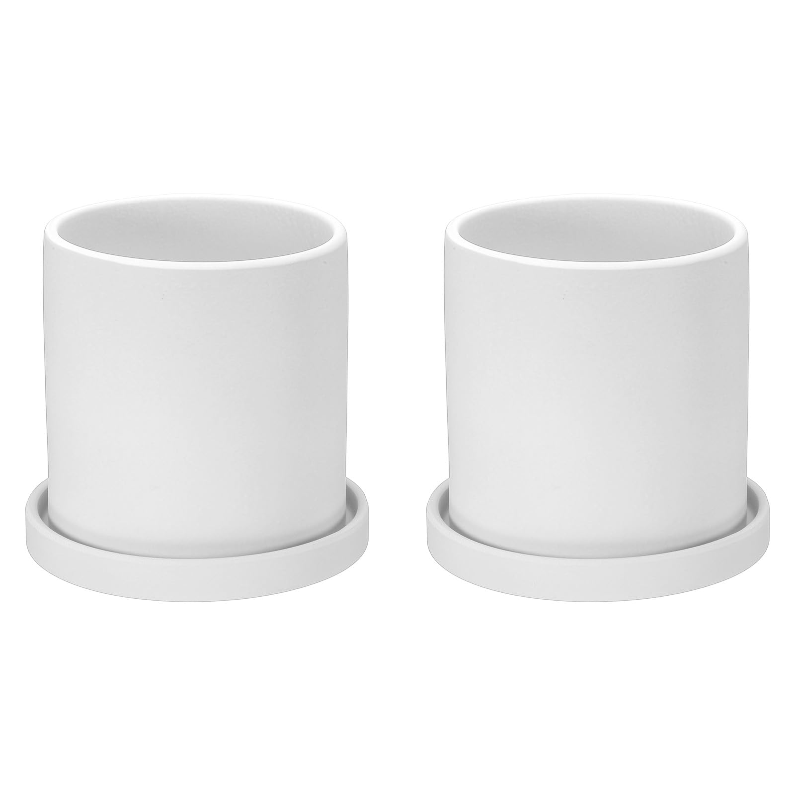 PATIKIL 4.3 Inch Ceramic Plant Pots, 2 Pack Modern Flower Planters with Drainage Holes and Tray for Decorate Home Indoor Plants Succulent Herb, White