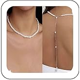 Ximdble Vintage Pearl Choker Necklace Pearl Back Drop Necklace Pearl Lariat Back Necklace Body Chain Gold Pearl Wedding Back Chain Necklace Jewelry for Women