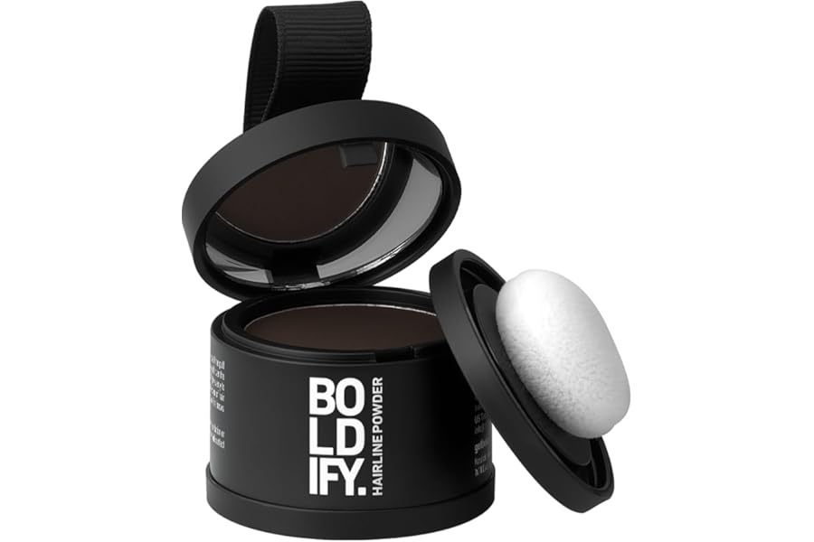 BOLDIFY Hairline Powder - Water-Resistant Root Touch Up Hair Color for Gray Coverage - 24-Hour Stain-Proof, Mess-Free Hair Powder for Thinning Hair - Dark Brown