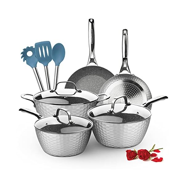 LovoIn-11-Piece-Non-Stick-Cookware-SetPot-Pan-SetHammered-Marble-Kitchenware-SetGray LovoIn 5 Piece Non-Stick Cookware Set,Pot & Pan Set,Hammered Marble Kitchenware Set,Gray1