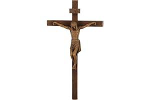 DevotedWalls Jesus Christ Cross Wall Decor,Brown Wooden Color Crucifix Wall Cross,9 inch Heigh Jesús Crucifix Sculpture,Catho