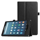 Fintie Folio Case for All-New Amazon Fire HD 8 Tablet (Compatible with 7th and 8th Generation Tablets, 2017 and 2018 Releases) - Slim Fit Premium Vegan Leather Standing Protective Cover, Black