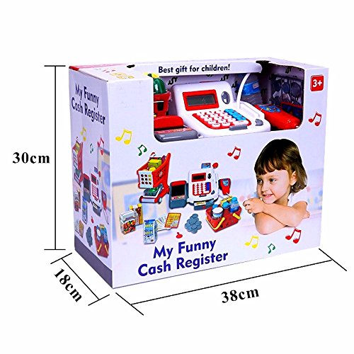2 IN 1 Electronic Cash Register Toy/Shopping Cart w/scanner and Credit Card Reader Realistic Actions & Sounds learning toy cash register for kids (41pc) (US Seller)