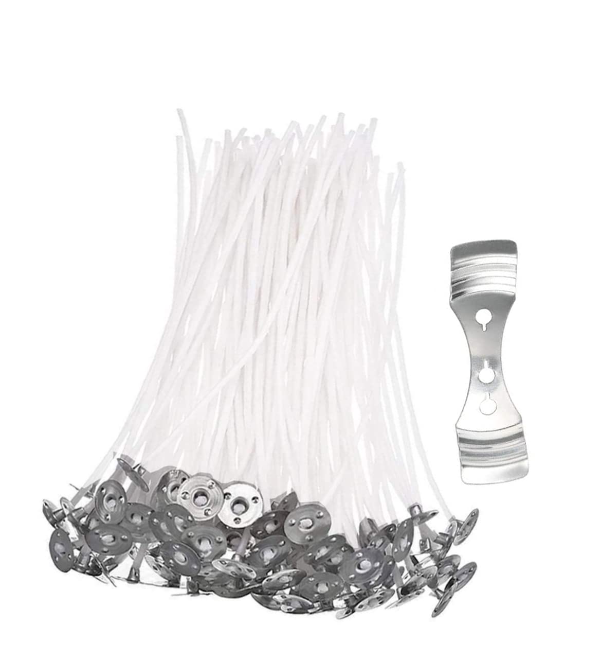 Senda 100pcs Candle wicks, 6 Inches(15cm) Natural Pre Waxed Wicks with 3-Hole Stainless Candle Wick Holder for Candle Making, DIY Candle Crafts
