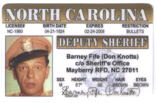 Barney Fife Don Knotts Fun Fake ID License