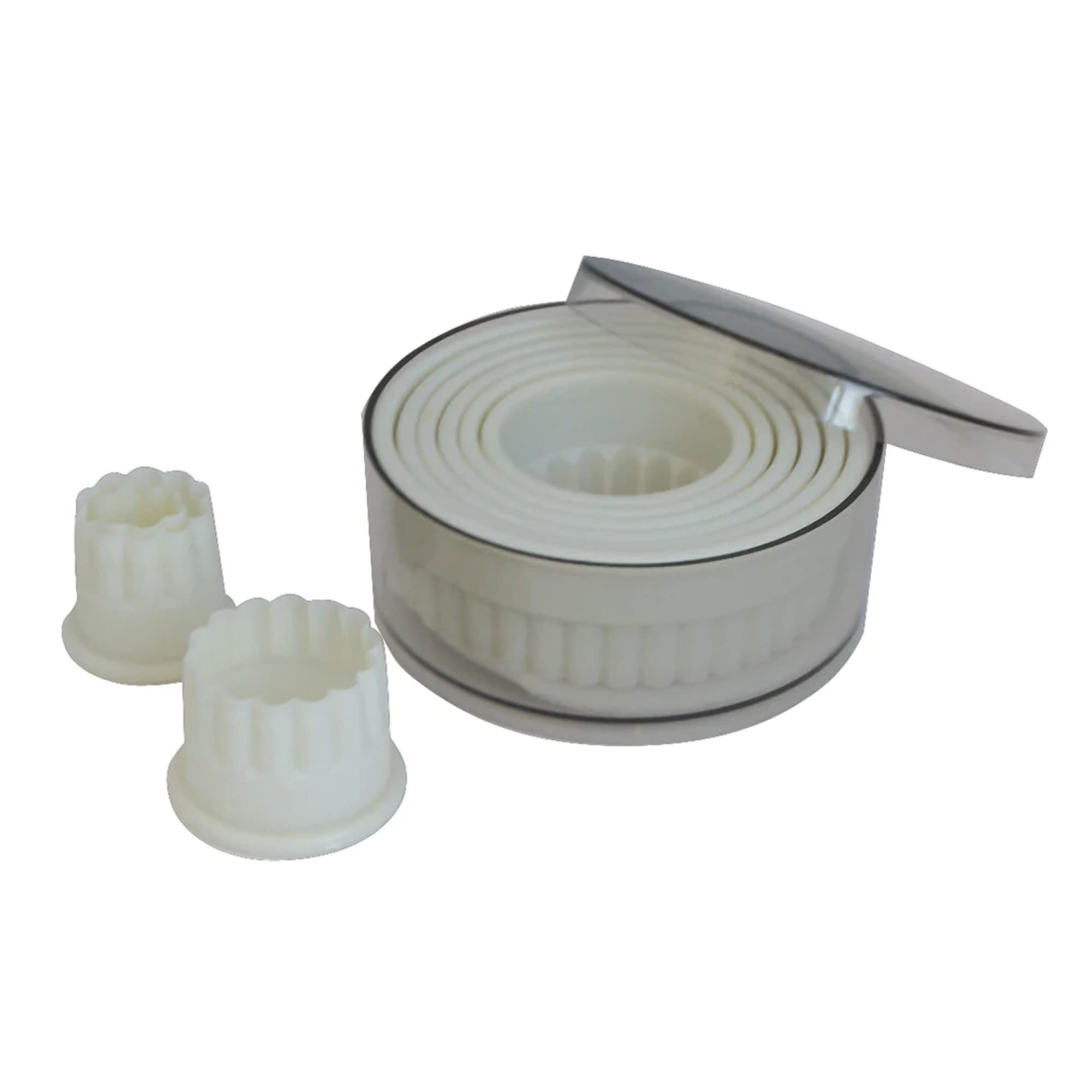 de Buyer 4307.00 Box of 9 Removable Round Cookie Cutters Fluted-Plastic-Diameter: 2 to 10 cm