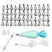 62 Pieces Cake Decorating Supplies Kit with 48 Pieces Numbered Tips with Pattern Chart, 2 Reusable Coupler, a Cleaning Brush, a Reusable silicone bag and 10 Disposable icing bags