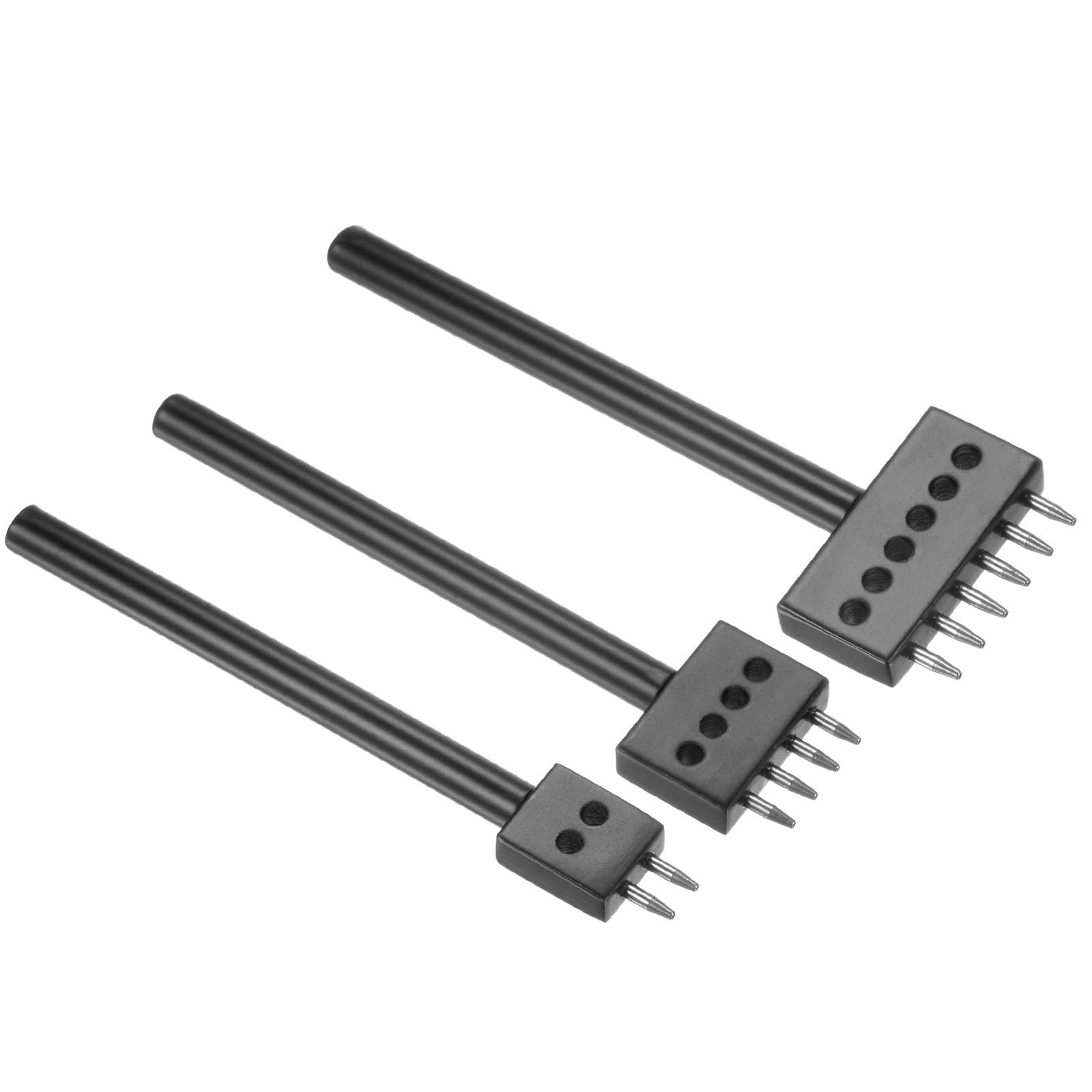 Kozelo Leather Prong Punch Tool [6mm] 2/4/6 Steel Prong Row Round Lacing Stitching Punch DIY Diamond Lacing Stitching Chisel for Leather Craft Shoes Use,126mm Length