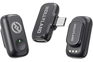 Hollyland Lark A1 Wireless Microphone for iPhone & Android, 48kHz/24-bit Studio Audio, 3-Level Noise Cancellation, 200m Range, Magnetic Mini Mic for Video Recording & Live Streaming (2TX + USB-C RX)