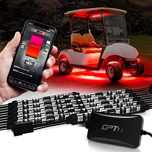 OPT7 Aura Pro Golf Cart Underglow Bluetooth APP LED Lighting Kit, Neon Underbody Strips Accessories, RGB Multi-Color Mode Accent Lights with Bluetooth Controlled App, w/Switch, 10pcs, 12V, Single Row OPT7 Aura Pro Golf Cart Underglow Bluetooth APP LED Lighting Kit, Neon Underbody Strips Accessories, RGB Multi-Color Mode Accent Lights with Bluetooth Controlled App, w/Switch, 10pcs, 12V, Single Row