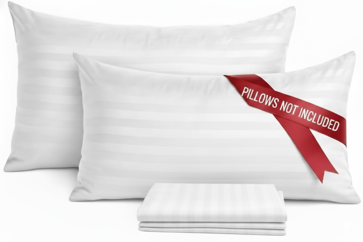 BedLooms White Pillow Cases 2 Pack (Pillows Not Included)- 100% Microfiber Envelope Closure Stripe Pillow Cases 50x75cm Premium Hotel Quality Anti Allergy Pillow Cover