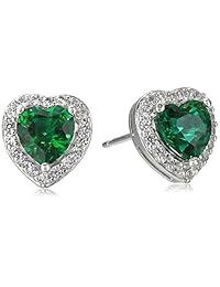 Aretes de corazón Halo con piedra de nacimiento de plata de ley