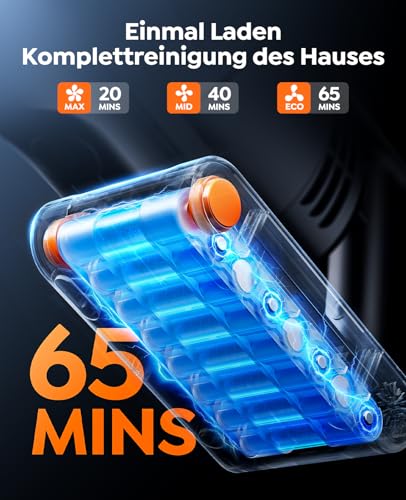 Fieety Akku Staubsauger,600W/50kPa/65Min Staubsauger Kabellos mit Wandmontierte Ladestation, Aromatherapie, Automatikmodus, Touchscreen, 1M Ausziehbarer Schlauch für Hartböden Teppiche Tierhaare Auto thumbnail 3
