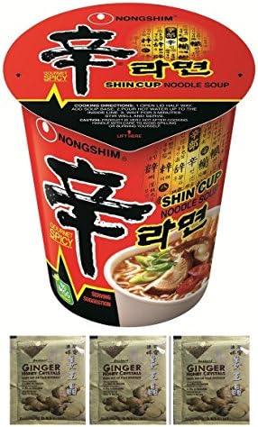 Nongshim Shin Cup Noodle Soup, Gourmet Spicy, 2.64 Ounce (Pack of 12)Plus a Free Gift Instant Ginger Honey Crystals