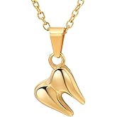 U7 Dentist/Nursing Jewelry Stainless Steel 18K Gold Plated Mini Cute Teeth Pendant Rolo Chain Dental Tooth Necklaces