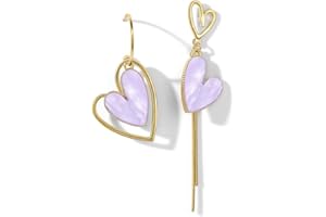 PopTopping Asymmetrical Heart Earrings Heart Drop Earrings For Girls Heart Dangle Earrings For Women Valentine's Day Mother's Day Birthday Christmas Gift