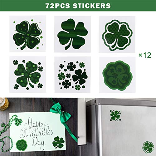 [104 Pcs] St. Patricks Day Party Favors, Includes 72 Saint Patrick Temporary Tattoos, 12 Beards,10 Shamrock Bracelets, 5 Sunglasses and 5 Shamrock Necklaces, Great Party Supplies for Home School and Office Party