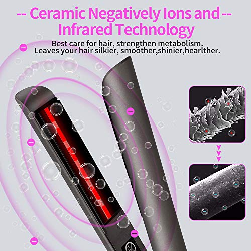 Flat Iron for Hair,MANLI Hair Straightener and Curler 2 in 1, Ceramic Infrared Flat Iron for All Hair Styling, Temp Setting and Auto Shut Off - Thumbnail 2