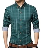 YTD Men's 100% Cotton Long Sleeve Plaid Slim Fit Button Down Dress Shirt US L Green