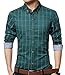 YTD Men's 100% Cotton Long Sleeve Plaid Slim Fit Button Down Dress Shirt US L Green