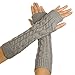 Flammi Women's Cable Knit Arm Warmers Fingerless Gloves Thumb Hole Gloves Mittens (Light Grey)