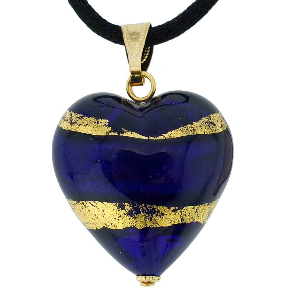 Glass Of Venice Murano Glass Heart Pendant - Blue and Gold