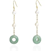 Sterling Silver Earrings Hooks Small Pearls Natural Aventurine Donut Dangling Earrings for Women