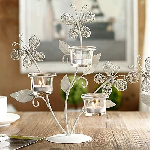 GROSSARTIG Creative Wrought Iron Candlestick Butterfly Home Table Decoration Candlelight Dinner Romantic Candle Holder Gift (Color : Gray2)