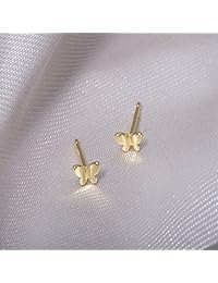 Pendientes pequeños de mariposa con mariposa y mariposa, pendientes pequeños para mujer, pendientes delicados para mujer, plata esterlina, oro rosa y oro