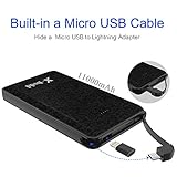 11000mAh Portable Charger Power Bank with built in cable External Battery Charger Ultra Slim Design with 2 USB Ports for iPhone7 Plus 6s 6 Plus iPad Samsung Galaxy and More