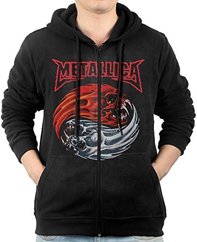 GHGH Men's Metallica Flaming Skulls Zip-Up Hoodies Jackets Black Size XXL