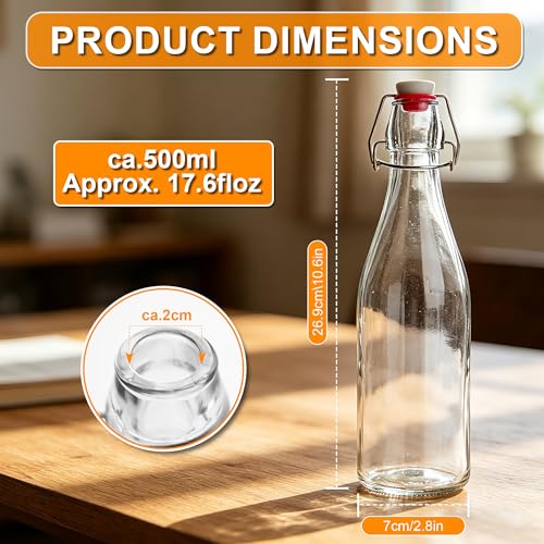BUCOMTU 6 Stück 500ml Glasflaschen mit Bügelverschluss, Lebensmittelechter wiederverwendbare Glasbehälter, hermetisch verschließbar ideal für Fruchtsäfte, Speiseöl, Gewürze, hausgemachte Getränke