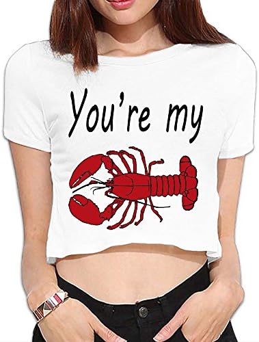 Ghhpws You're My Lobster Summer Women Sexy Revealed Navel Short Sleeve Bare Midriff Crop Top Tshirt White XL