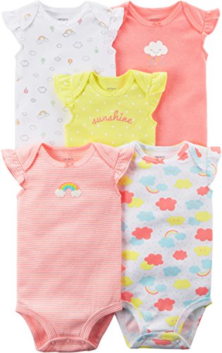 Carter's Baby Girls' 5 Pack Flutter Sleeve Rainbow Bodysuits 9 Months