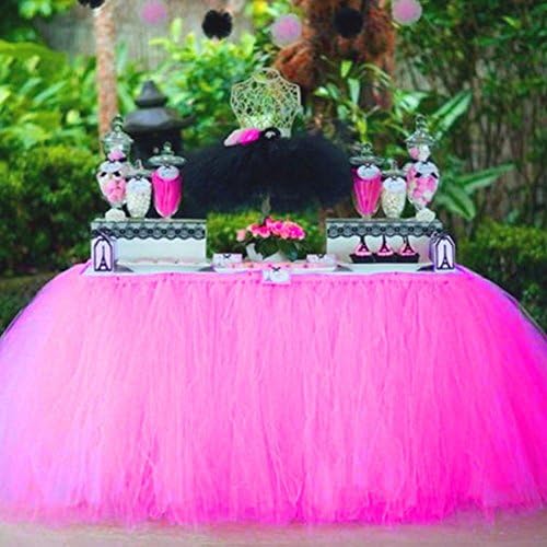 Apozhu Tutu Table Skirts for Rectangle or Round Tables, Tulle Table Cover for Birthdays, Wedding, Baby Shower,Christmas Party Decoration,1 yd,Rose Red