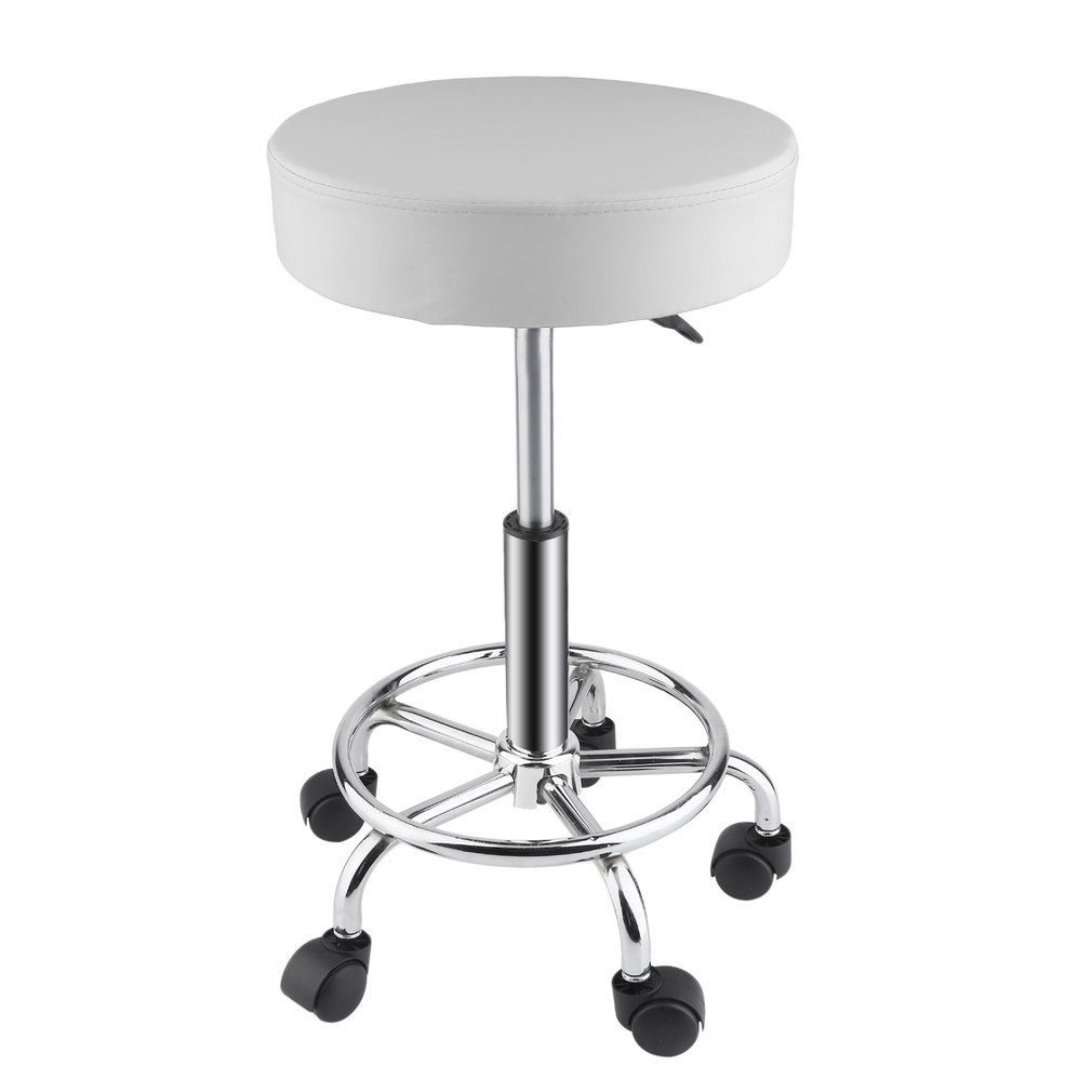 Beauty Salon Rolling Swivel Stool, Tattoo Massage Facial Spa Adjustable Backrest Beauty Stool Chair (White 2)
