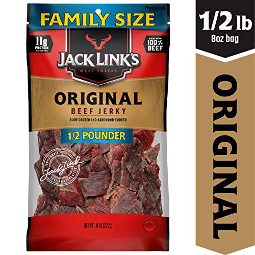 Jack Link’s Beef Jerky, Original, ½ Pounder Bag – Flavorful Meat Snack, 11g of Protein, 80 Calories, Made with 100% Premium Beef – 96% Fat Free, No Added MSG and No Added Nitrates/Nitrites