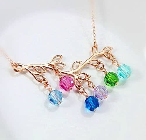 grandma necklace with grandkids birthstones gold