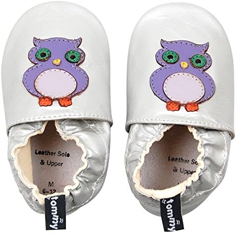 Tommy Tickle Soft Sole Leather Baby Shoes For Girls - Infant Girls Shoes, Toddler Girls Shoes (XLarge (18-24), Silver Owl)