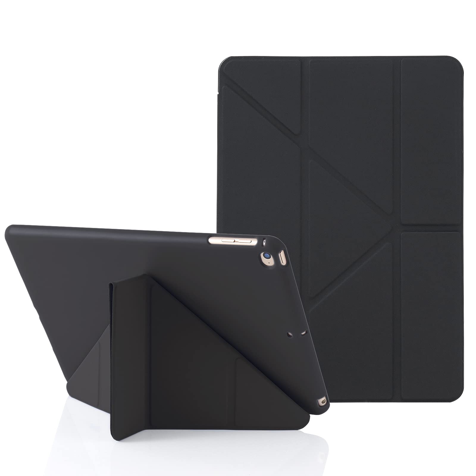Origami iPad Case for iPad 9.7 Inch 6th 2018 & 5th 2017 Gen, also Fits iPad 9.7" Air 2013 & Air 2nd 2014, 5-in-1 Multiple Angles Viewing Positions, Smooth Silicone Cover & Soft TPU Back (Black)