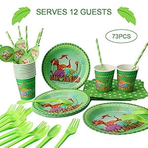 Suministros De Fiesta De Cumpleaños De Dinosaurio, Para 12 Personas, Juego De Fiesta Temática Dino Para Niños y Niñas, Platos, Tazas, Mantel, Servilletas, Pajillas, Cucharas, Tenedores Para Niños