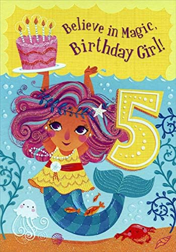 Designer Greetings Mermaid Believe in Magic Age 5 / 5th Birthday Card for Girl
