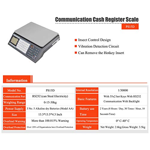 ZHONGJI Communication Scale 66lb / 30kg, Used for Food,Meat Fruit,Retail, can be Connected to The Cash Register