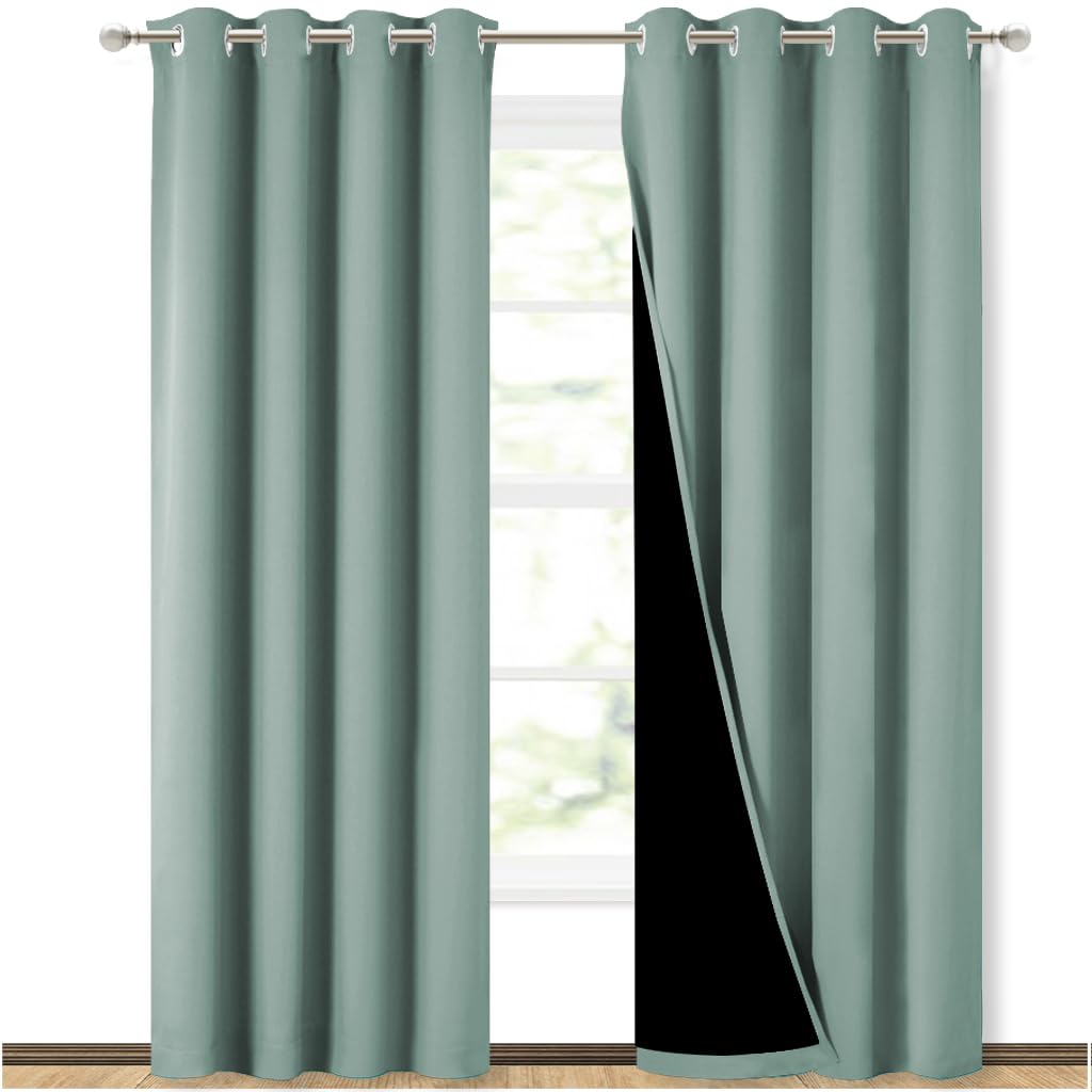 Photo 1 of NICETOWN 100% Blackout Curtains 84 inches Long, Seafoam Green, 52 inches Wide, Pair of Energy Smart & Noise Blocking Out Drapes for Baby Room Window, Thermal Insulated Guest Room Lined Window Dressing