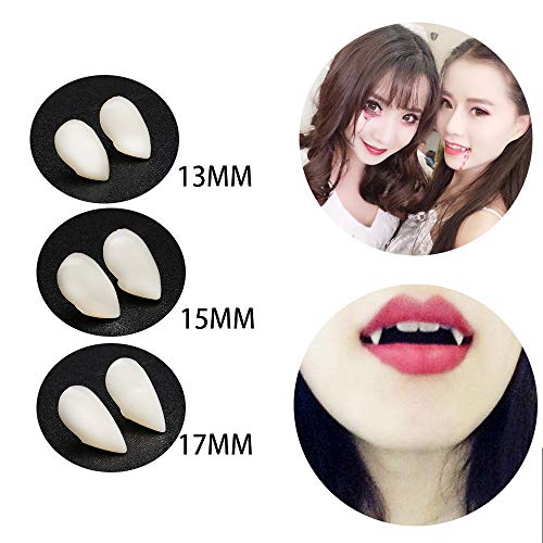 Secaden Cosplay 3 Pairs Vampire Teeth with Adhesive Dentures Halloween Party Props Fangs (13mm
