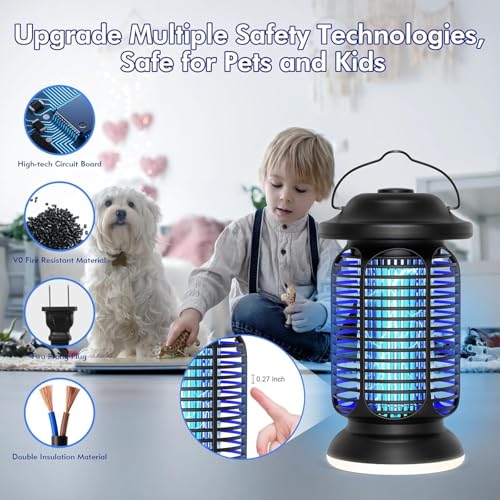 Bug Zapper Outdoor Indoor, Electric Mosquito Zapper Waterproof with LED Light, 18W Power & 4000V High-Voltage, Coverage Area of ​​1/2-1 Acre, 5.5ft Cord, Plug-in Fly Trap for Patio Backyard Garden