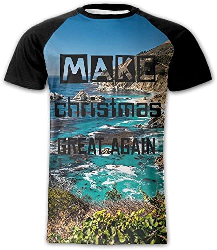 YAHAO SOE Make Christmas Great Again Cliff Waves Exercise Speed Dry Material Raglan Short Sleeve Cotton Shirt