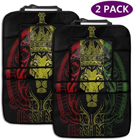 Car Seat Back Organizer African Flag The Lion Of Judah Rasta Rastafari Backseat Organizer Kick Mats Digital Screen Table Holder +4 Insulated Pockets Auto Seat Back Protectors with Storage Bag 2 Packs